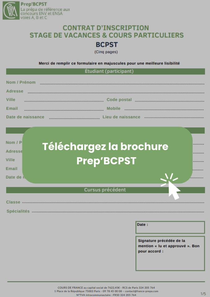 Contrat d'inscription BCPST - stage de vacances